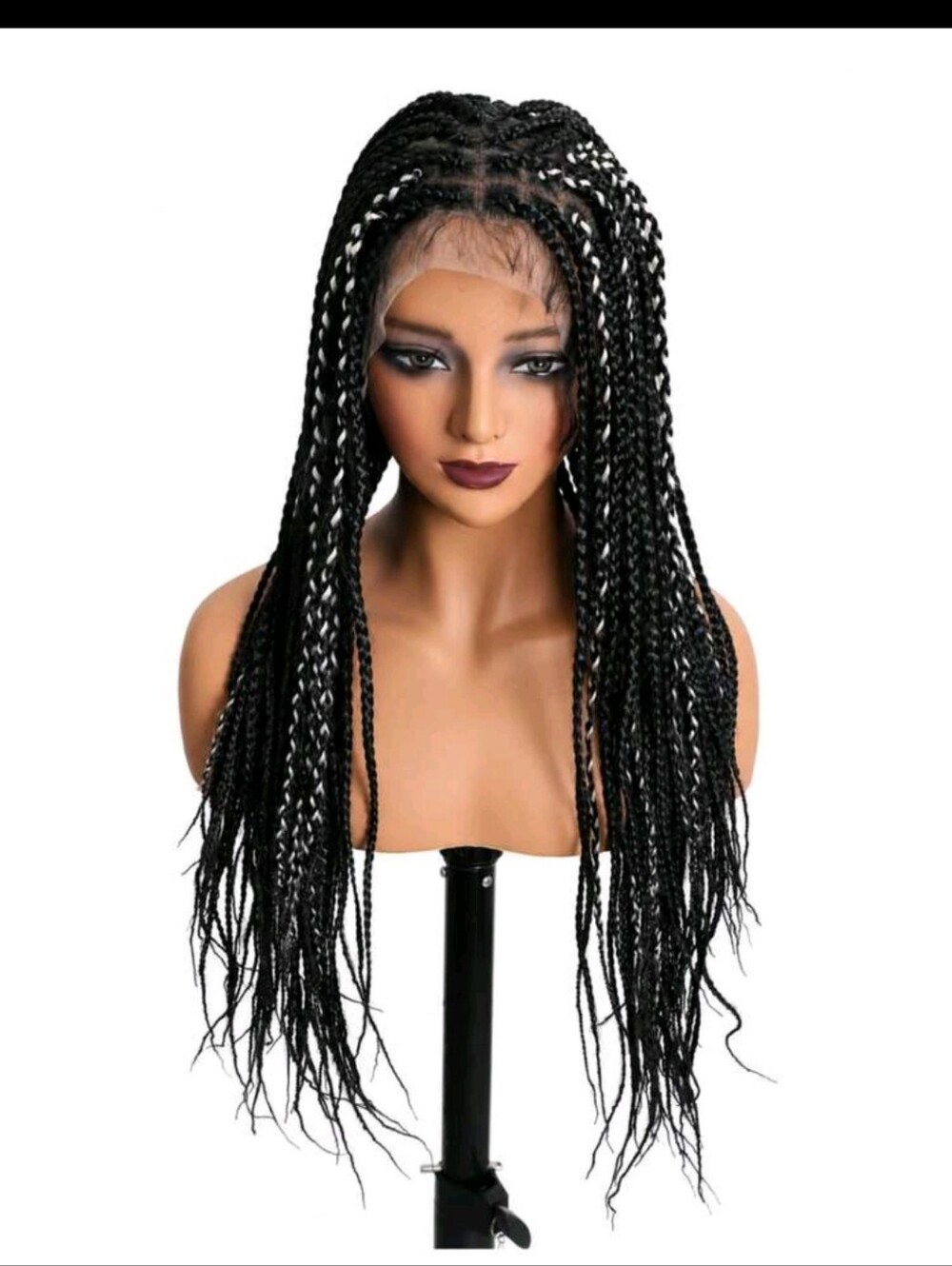 Black & White Box Braid Wig - Synthetic Long Braided Hair